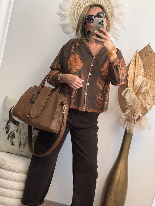 Sac camel Côme avec sa pochette et ses grigris