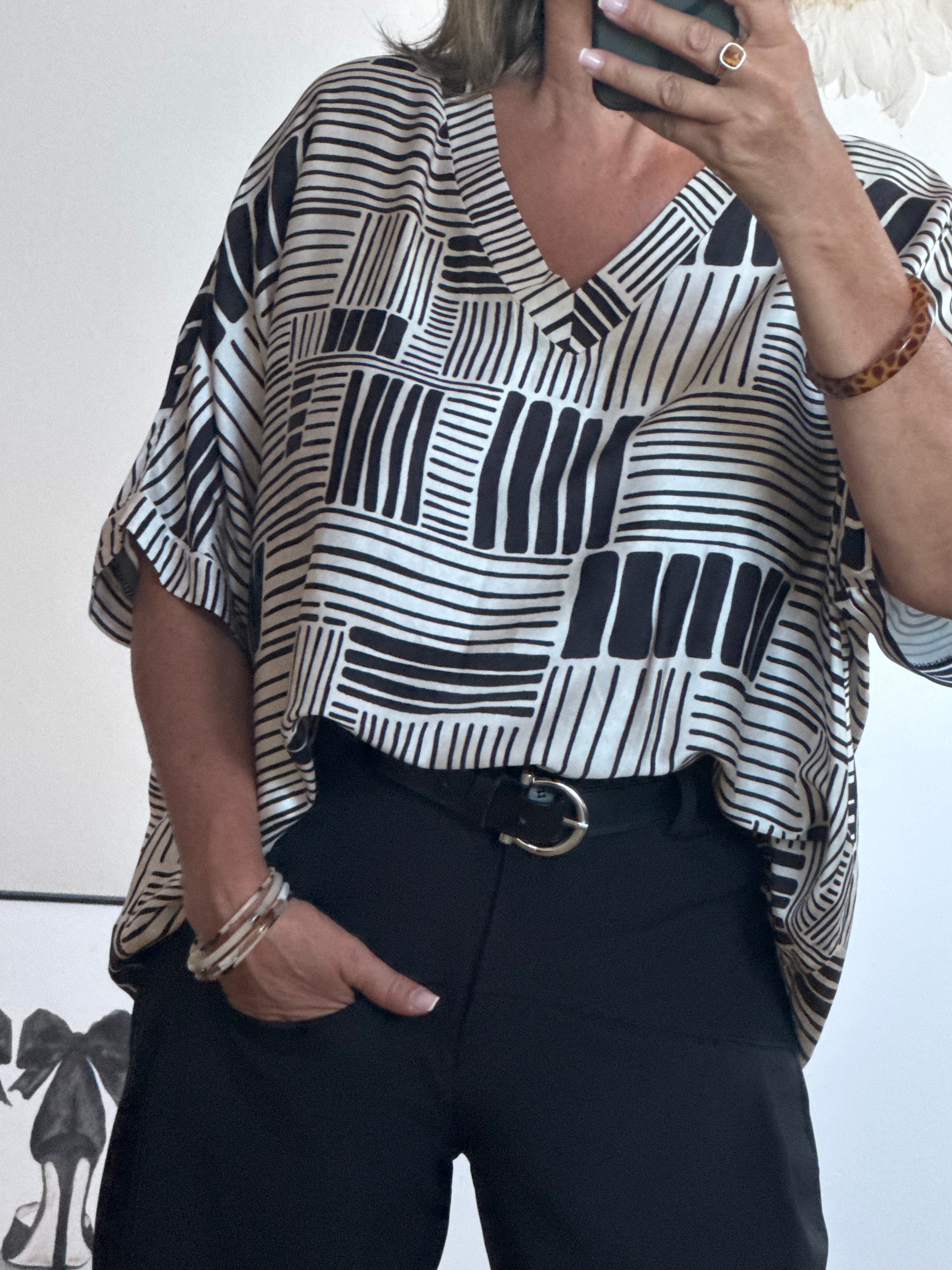 Blouse fluide imprimée noire TU 38/48