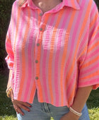 Chemise gaz de coton rayée rose