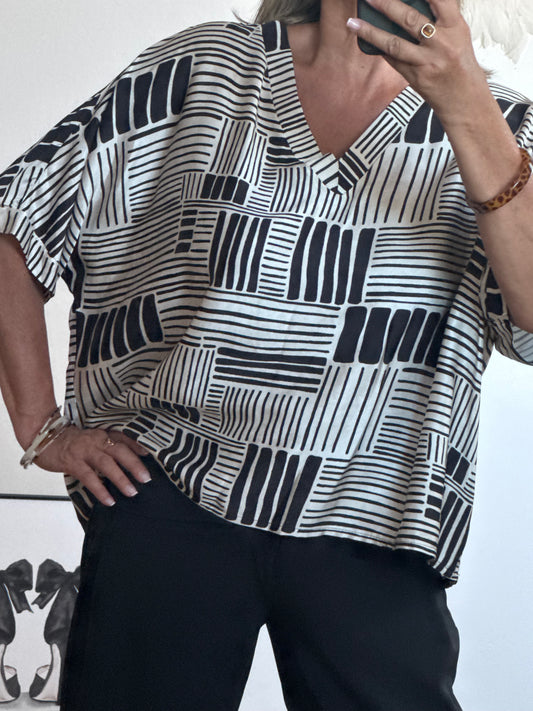 Blouse fluide imprimée noire TU 38/48