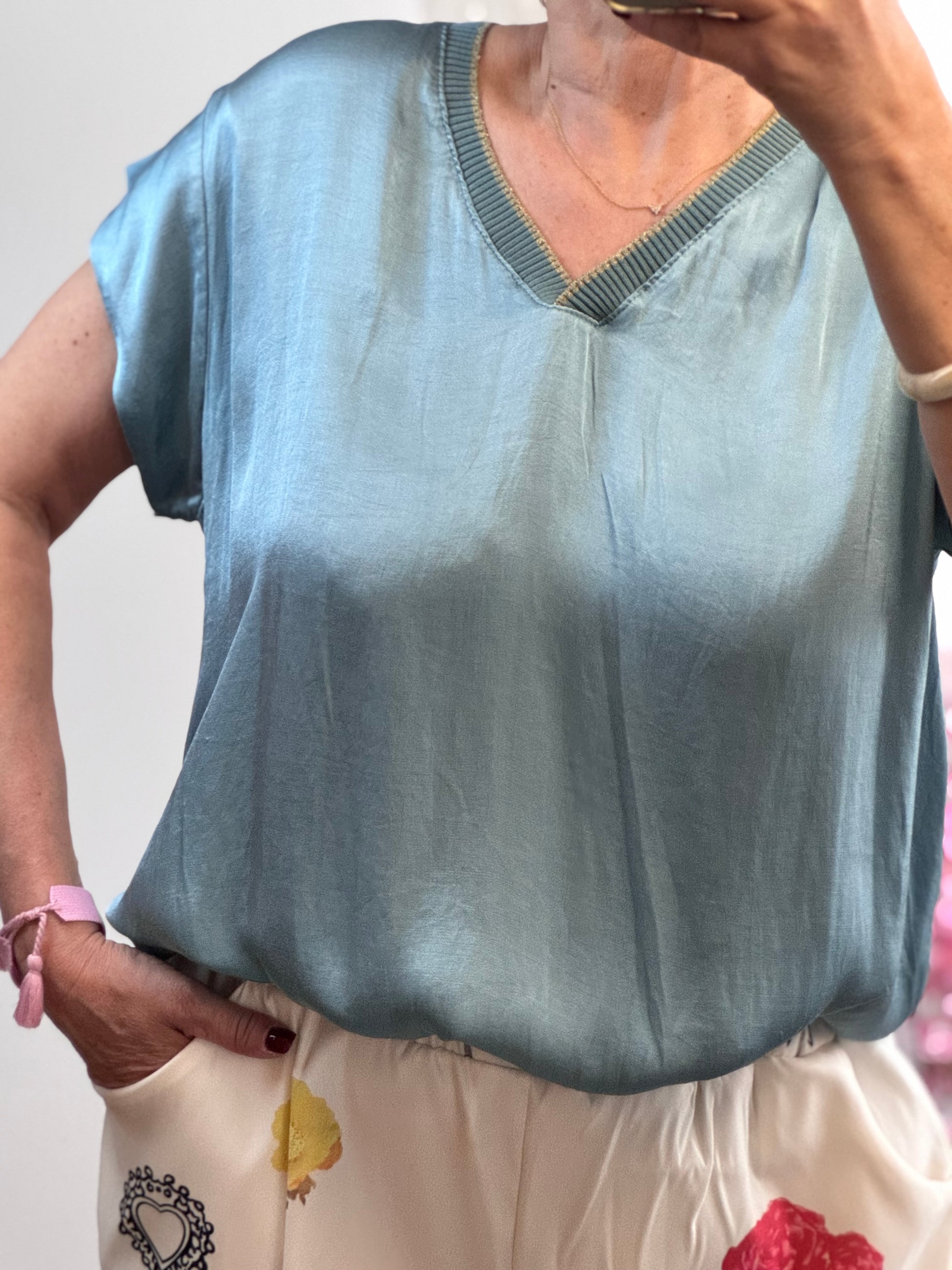 Teeshirt satiné bleu canard