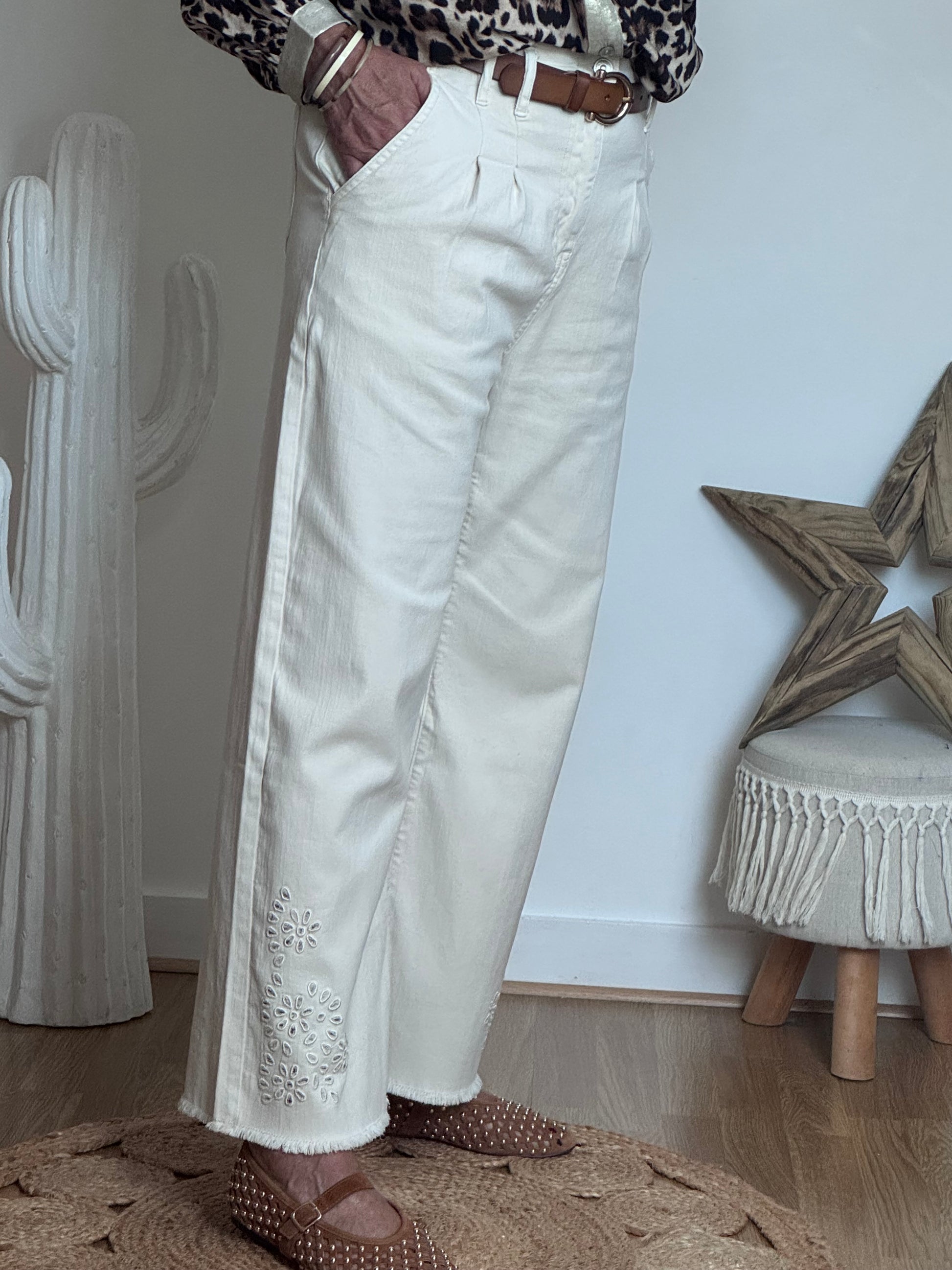 Jeans crème bohème du S au XXL