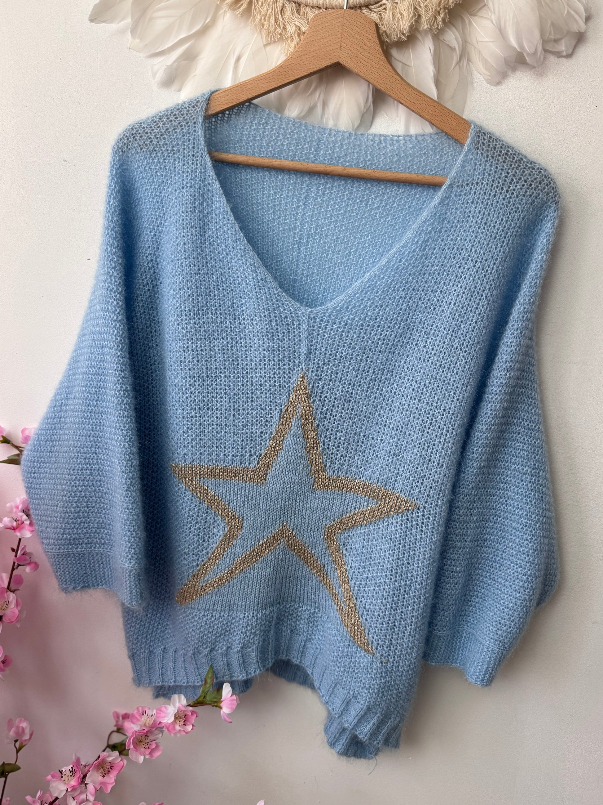 Pull maille bleu étoile
