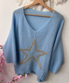 Pull maille bleu étoile