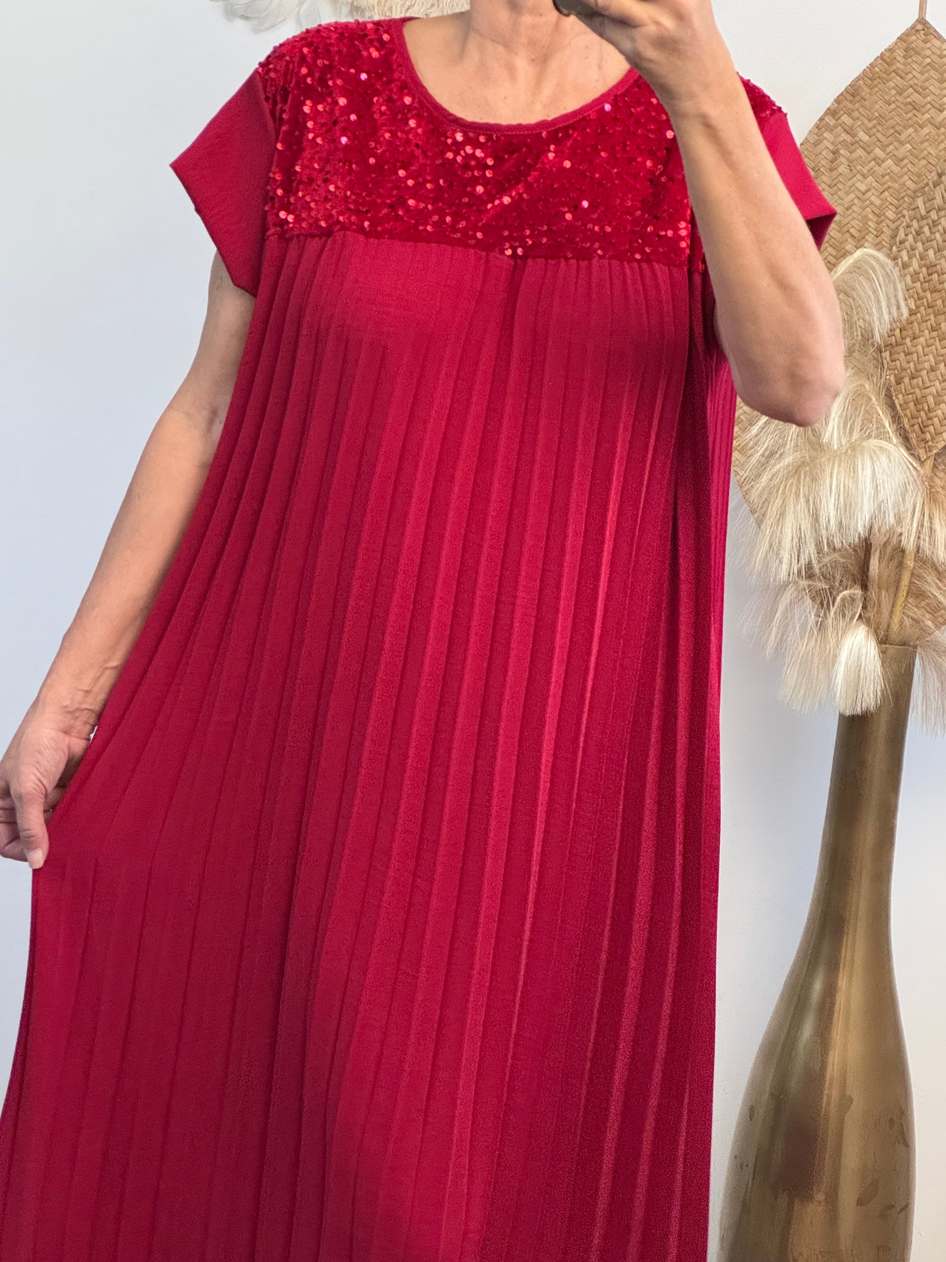 Robe longue plissée rouge strass TU 42/50