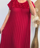 Robe longue plissée rouge strass TU 42/50