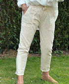 Pantalon confort rayures camel