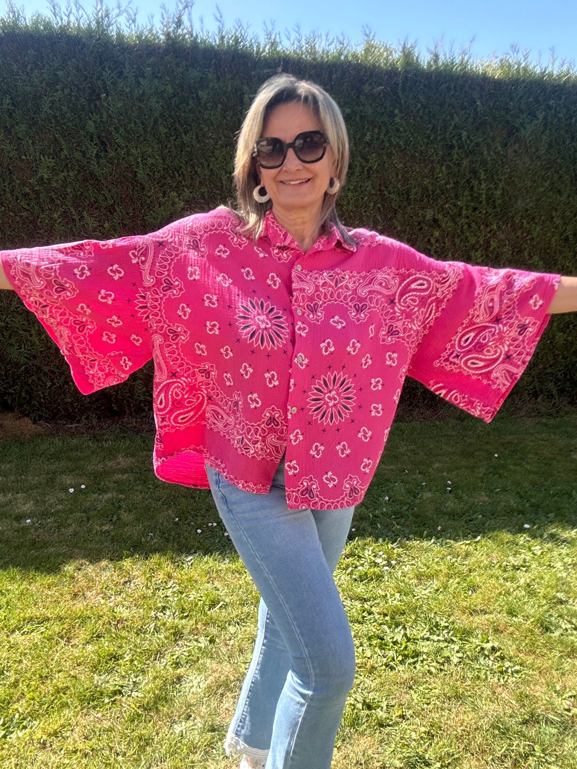 Chemise oversize bandana fuchsia