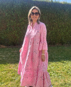Robe longue bandana et broderie rose