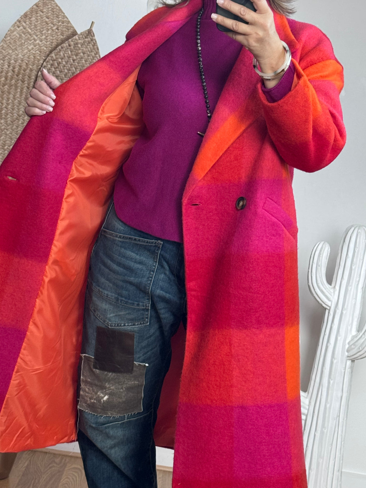 Manteau carreaux fuchsia