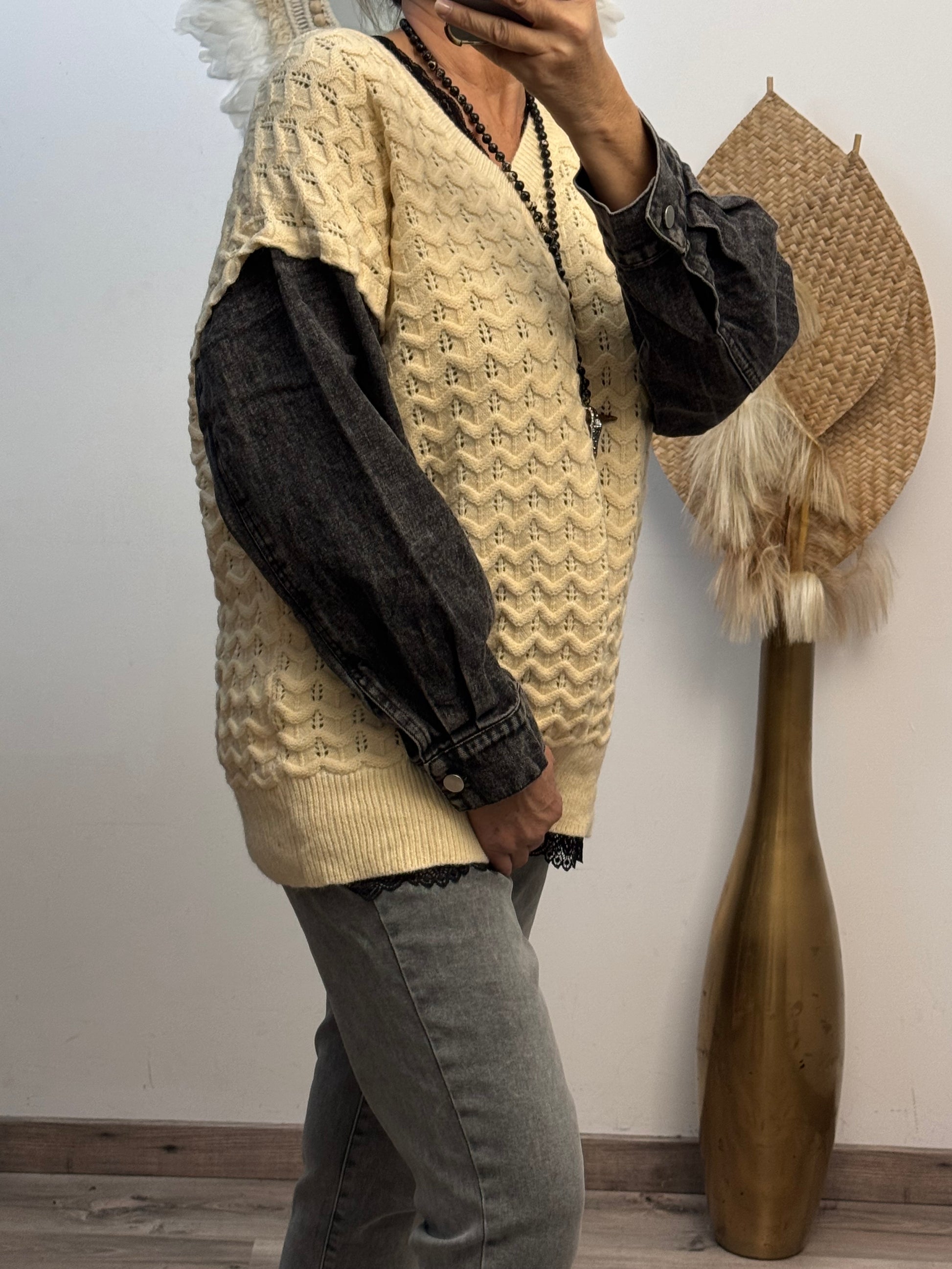 Pull crème manches jeans TU 44/50