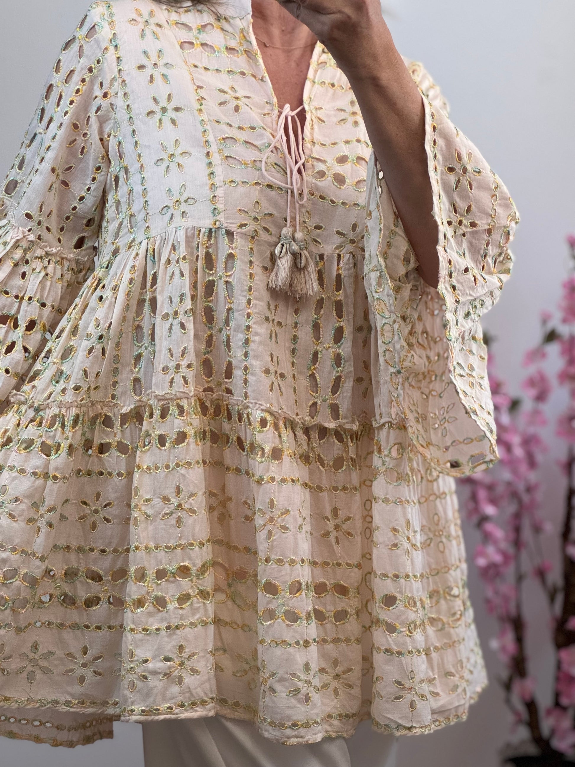 Tunique ou robe d’été bohème rose poudré