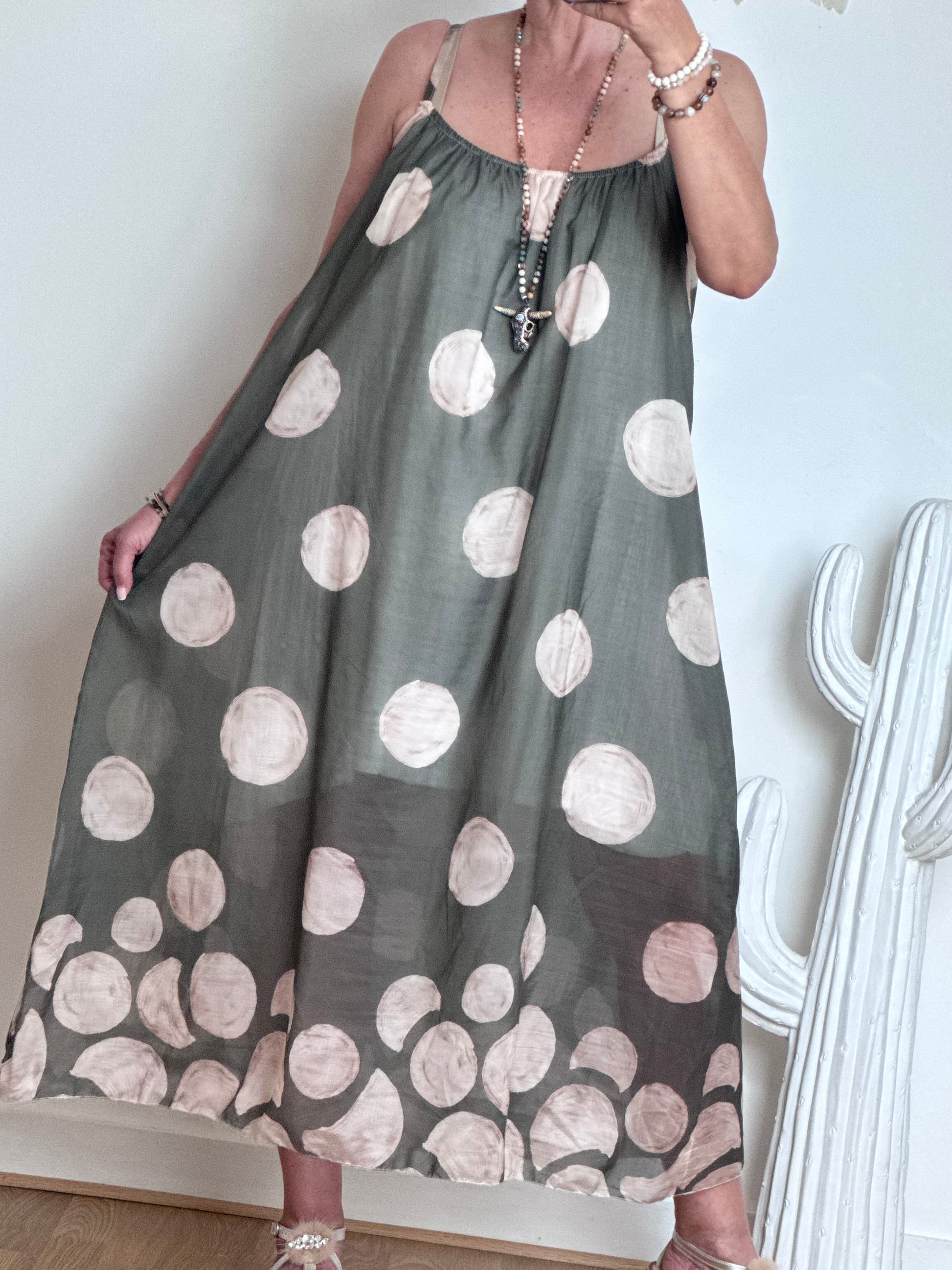 Robe à pois fond kaki