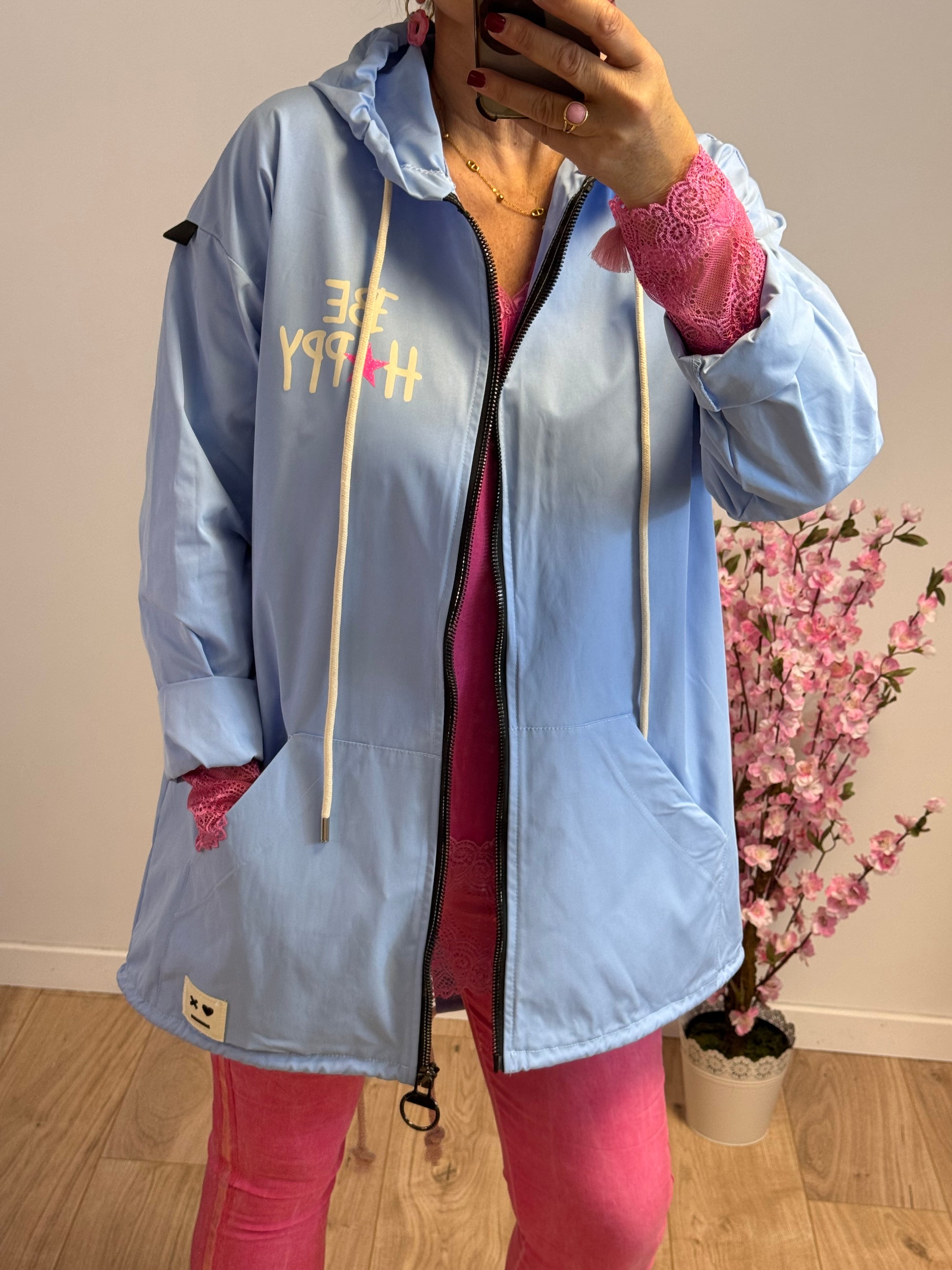 Veste coupe vent Be Happy bleu ciel