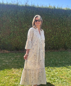 Robe longue bandana et broderie beige