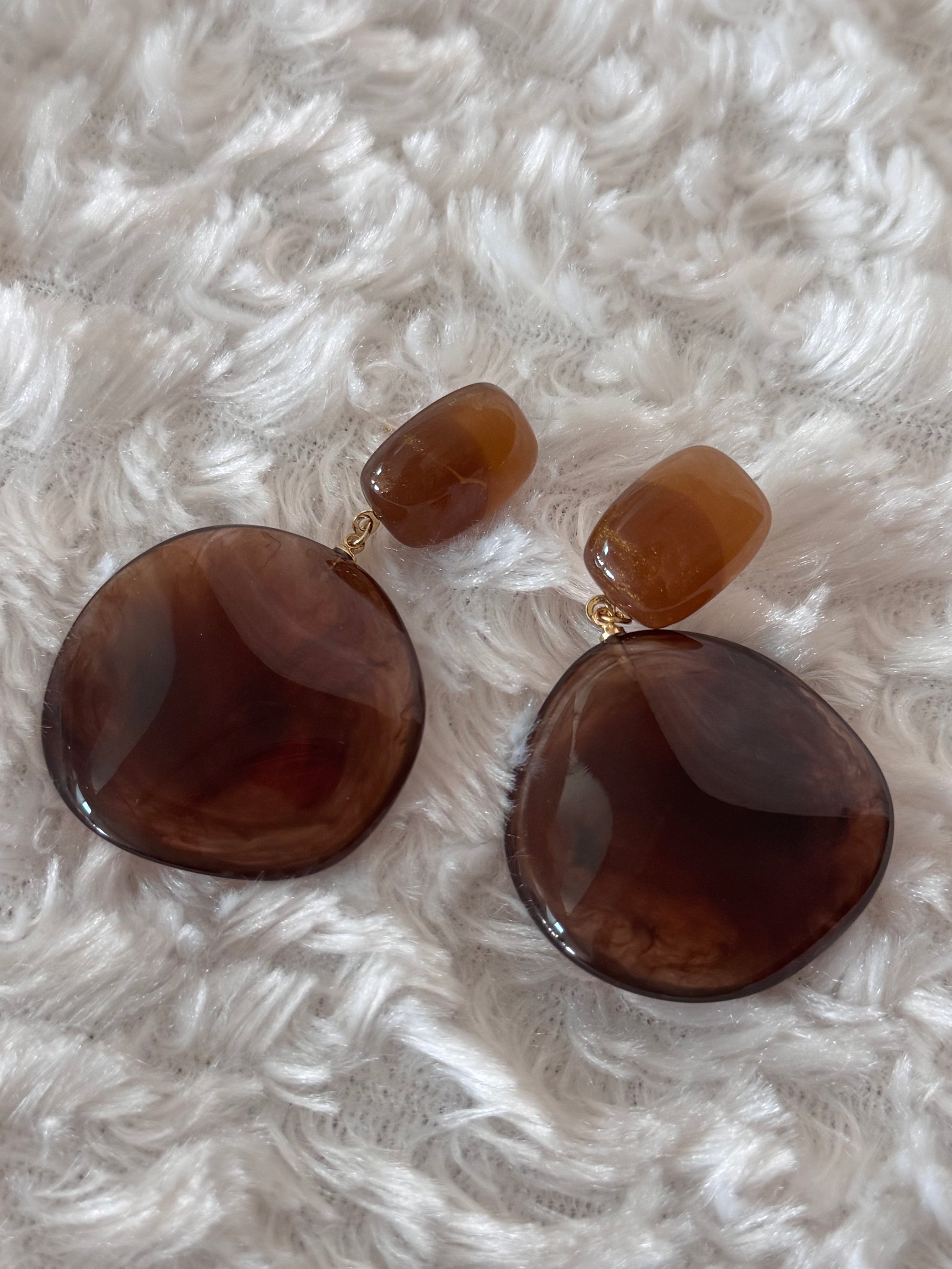 Boucles d’oreilles résine brillante femme chic ambre acier inoxydable