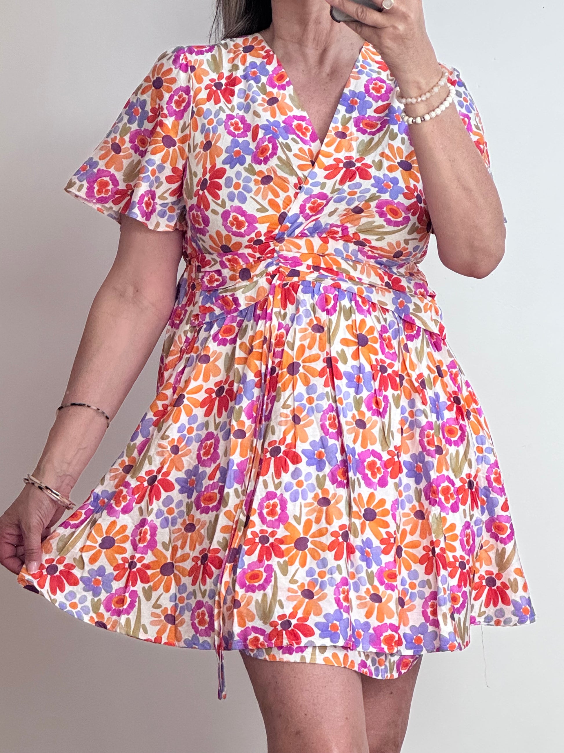 Robe courte fleurs multicolores