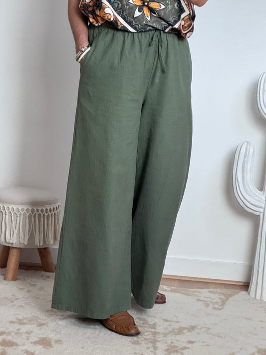 Pantalon lin et coton kaki 38/44