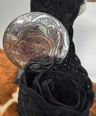 Ceinture bohème noire  boucle argentée