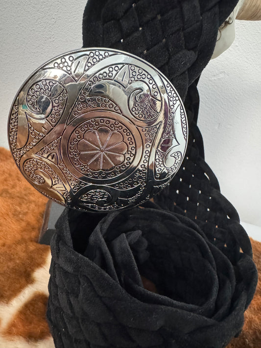 Ceinture bohème noire  boucle argentée