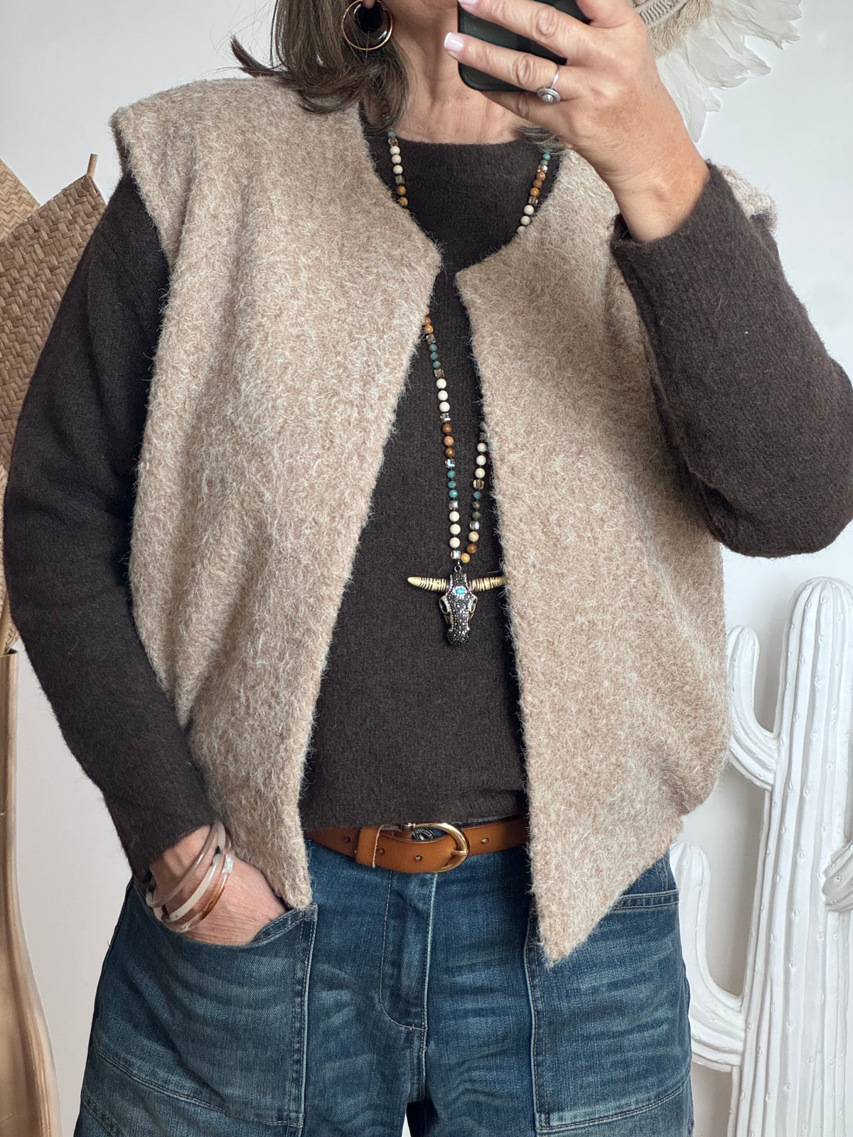 Veste sans manches beige