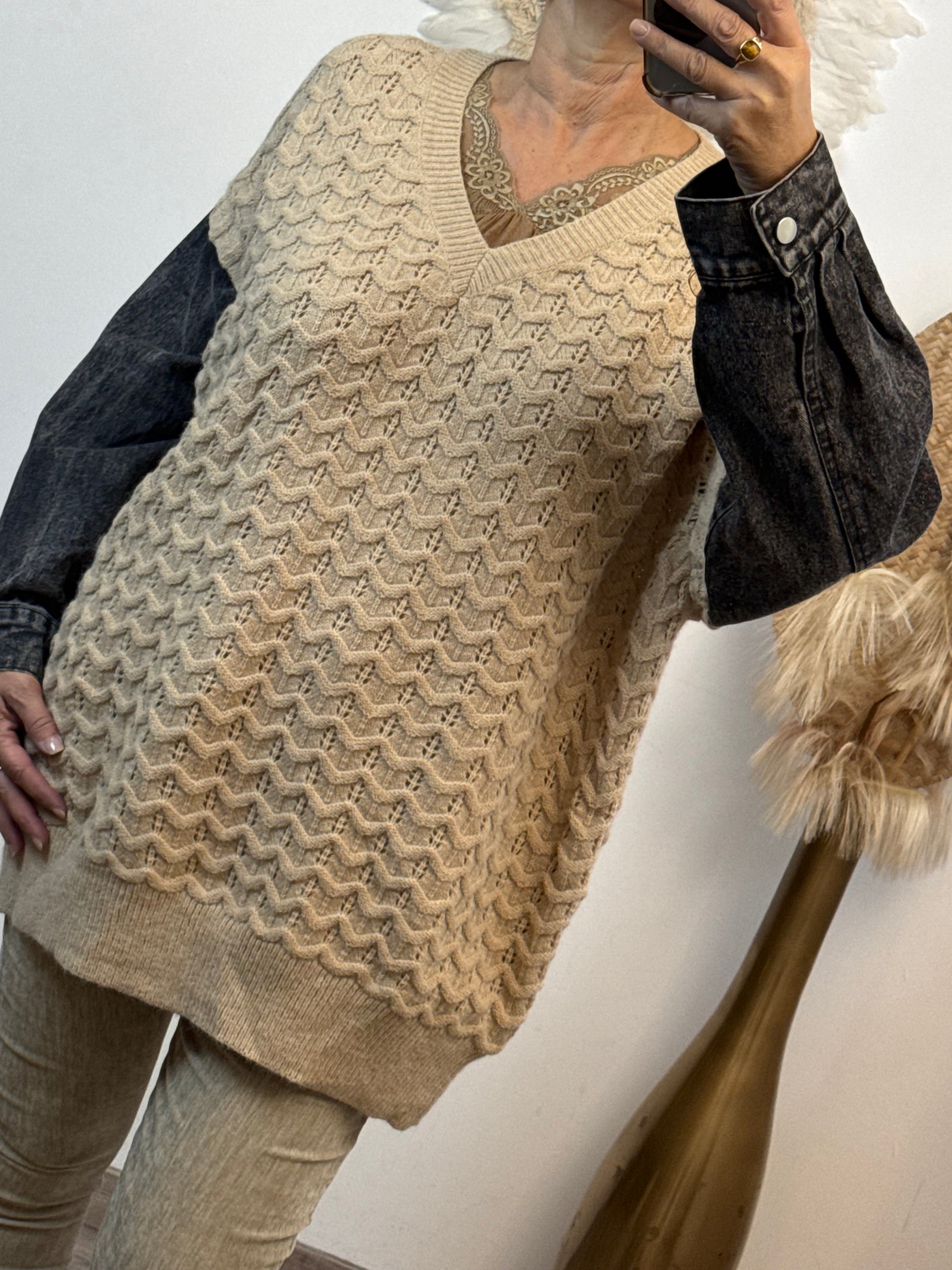 Pull beige manches jeans TU 44/50