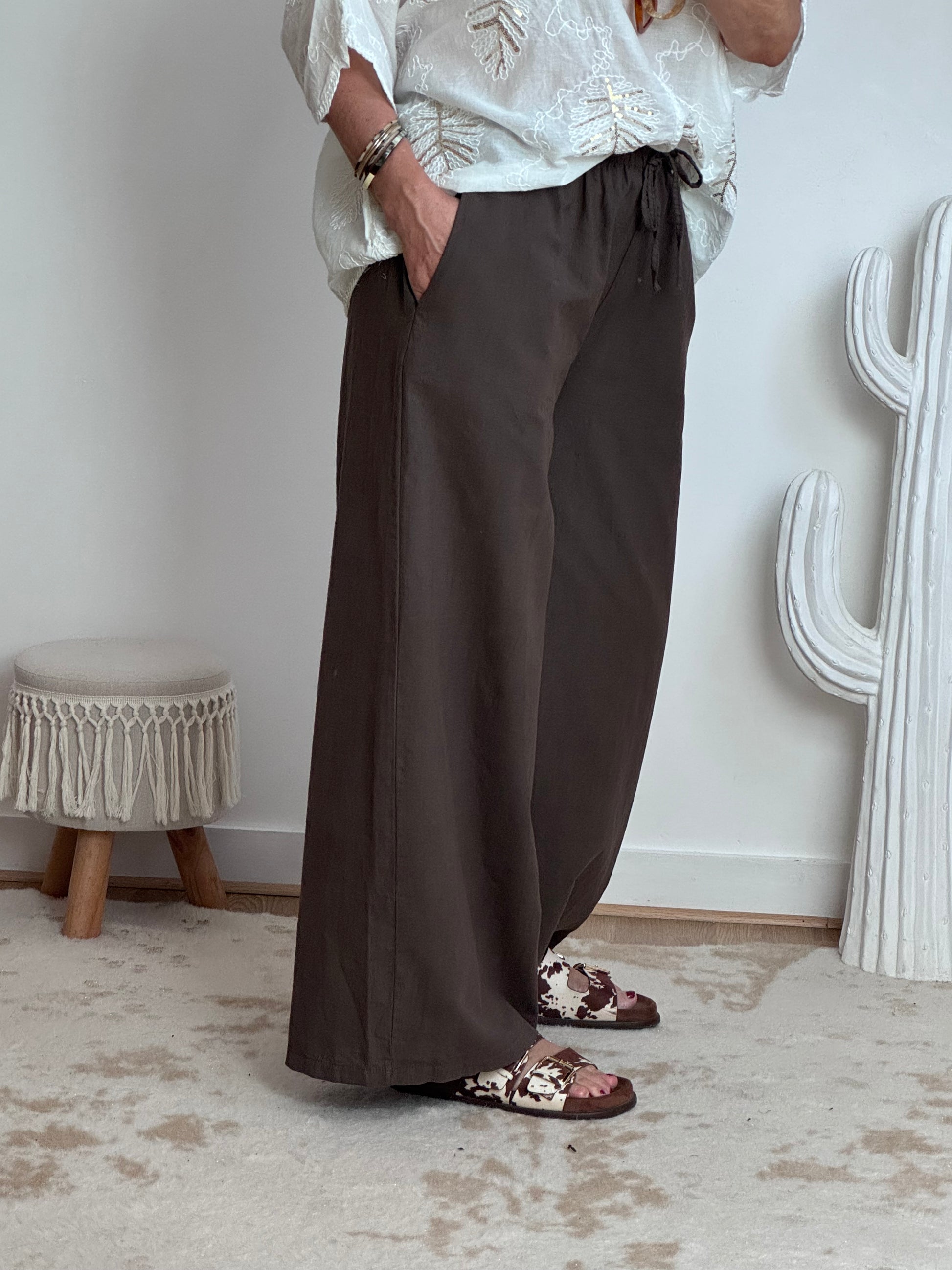 Pantalon lin et coton marron TU 38/44