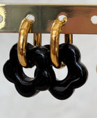 Boucles Acier inoxydable Fleurs Résine Noir