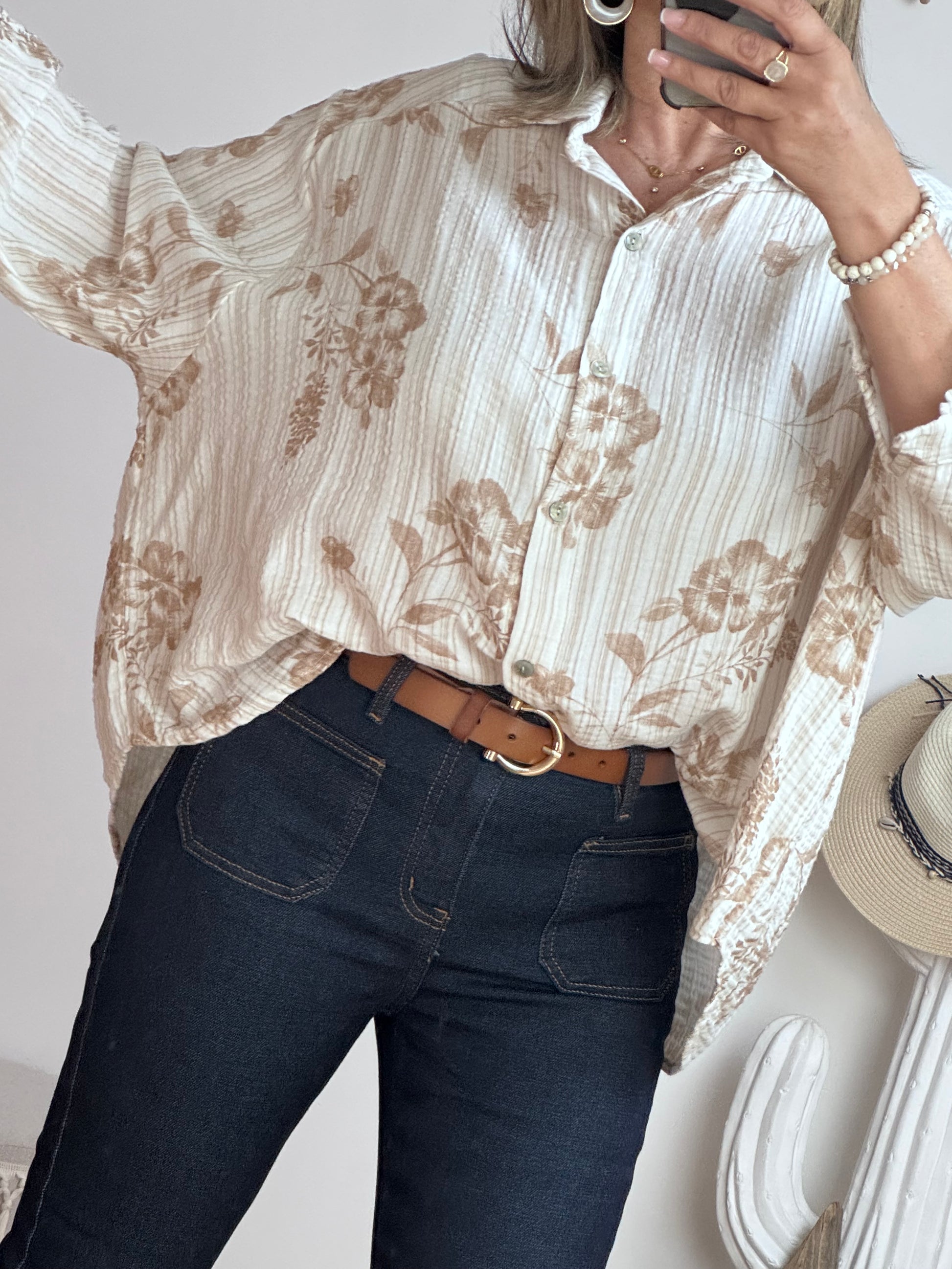 Chemise Jade floral beige