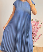 Robe longue plissée bleue