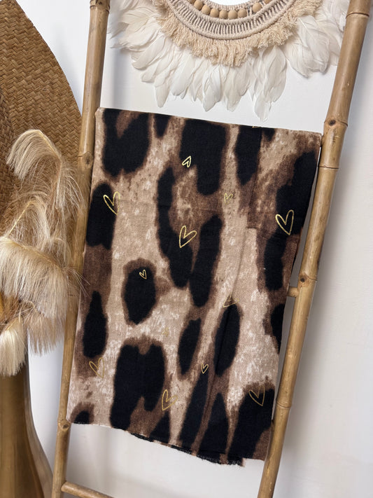 Grande écharpe animal cœurs dorés