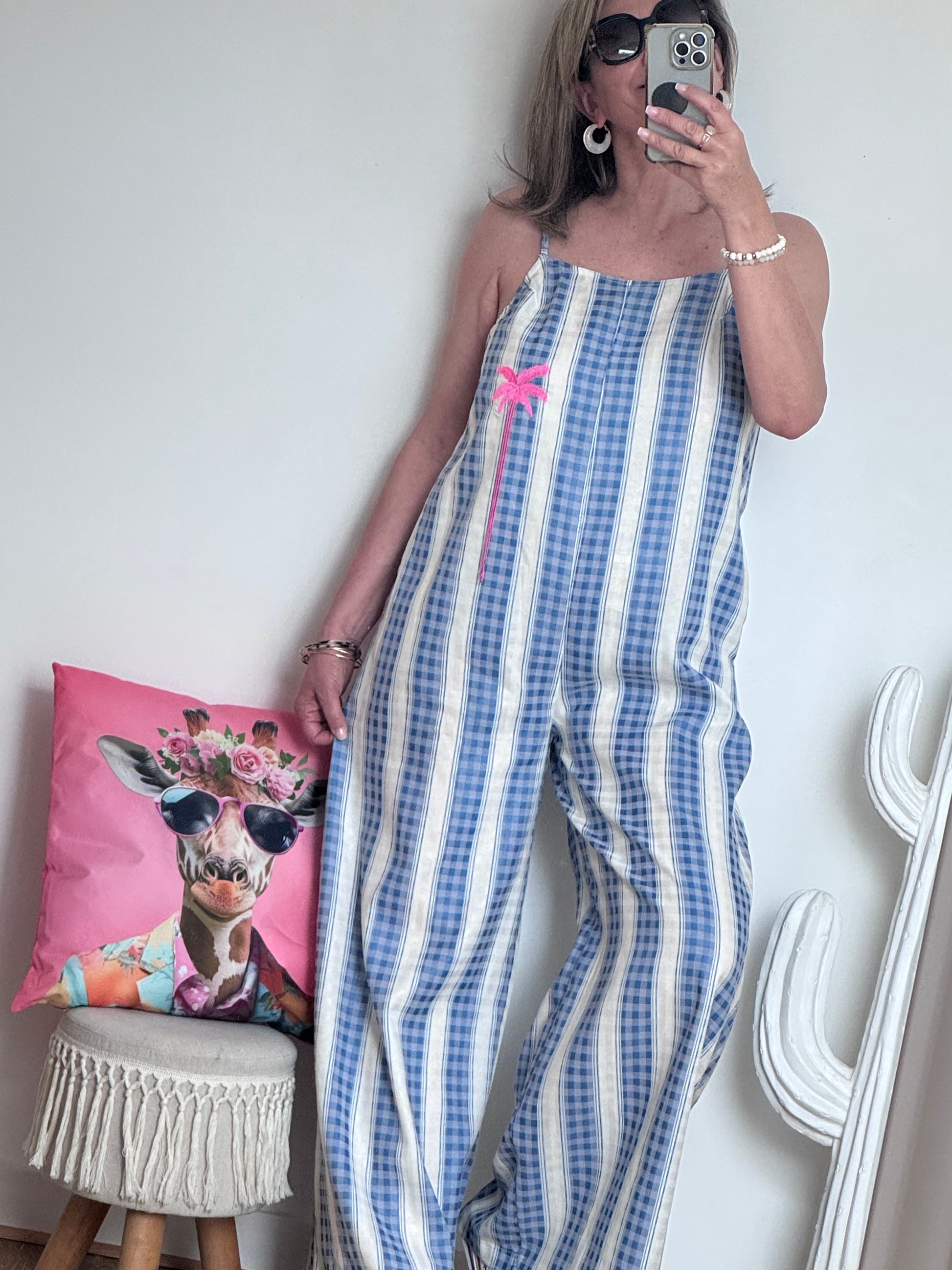 Salopette rayée bleue palmier