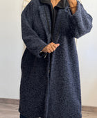 Manteau bouclette bleu capuche noire