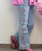 Jean Wide Leg brodé fleurs