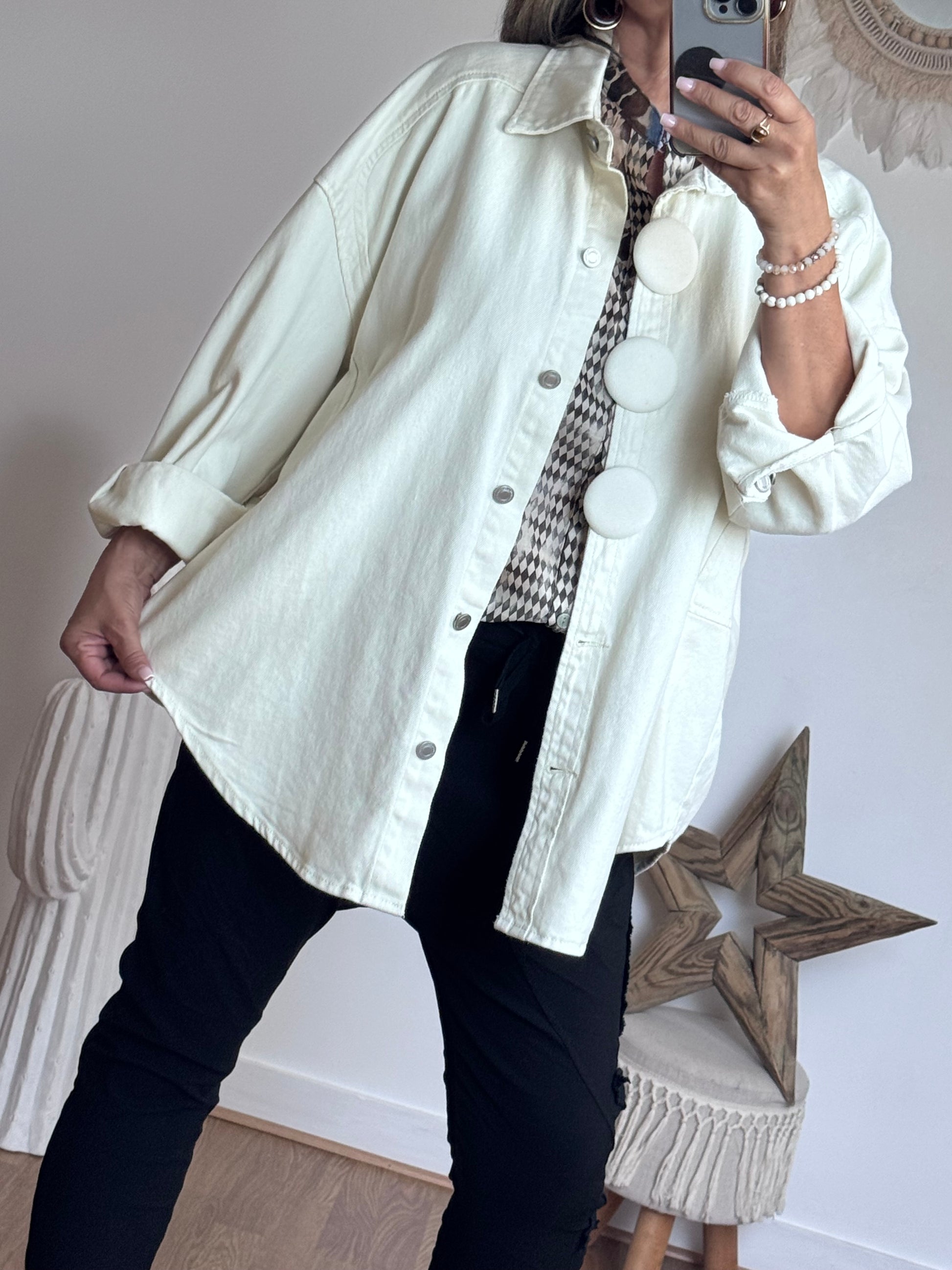 Veste jeans oversize crème