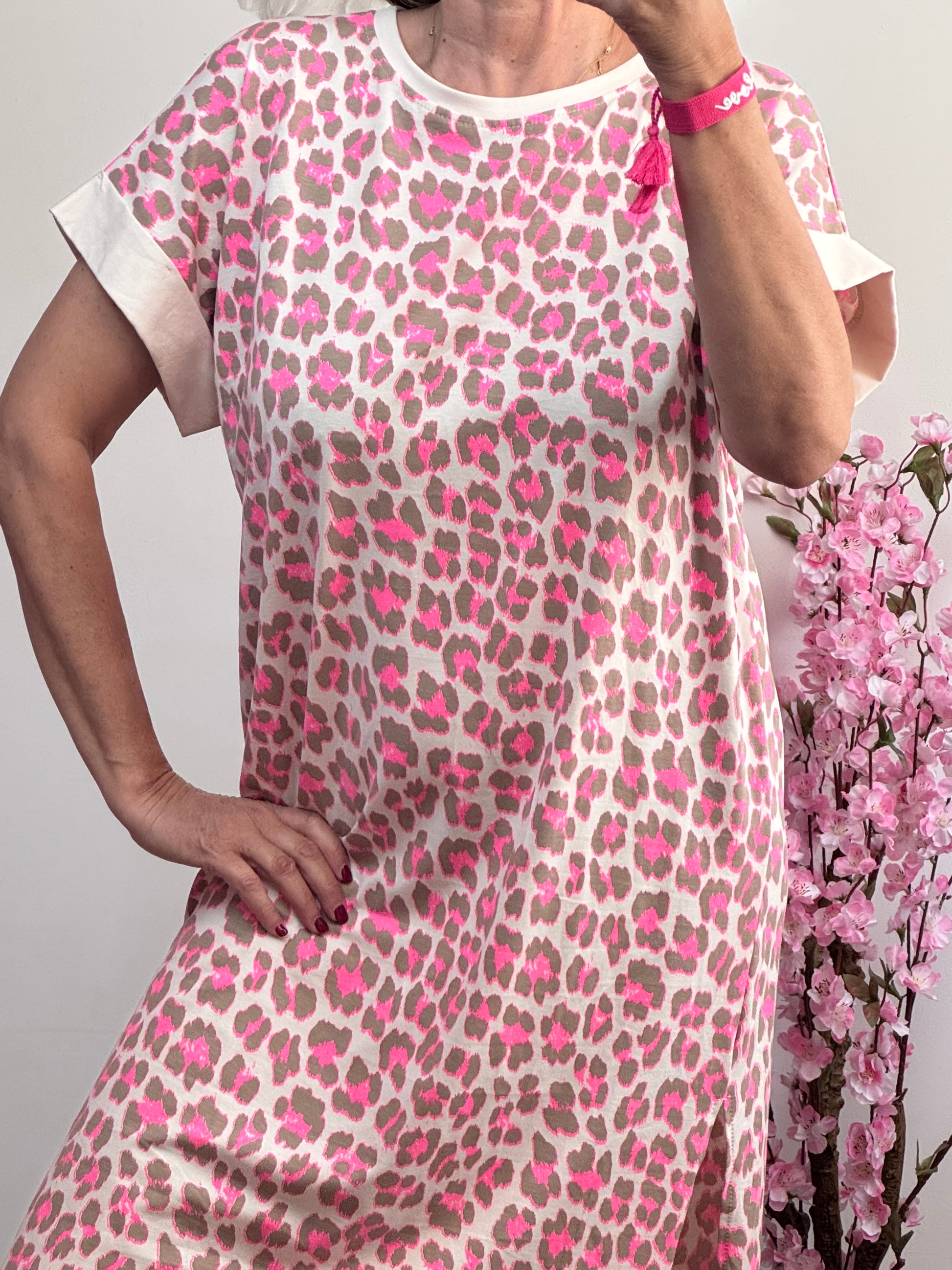 Robe teeshirt Léo rose et taupe