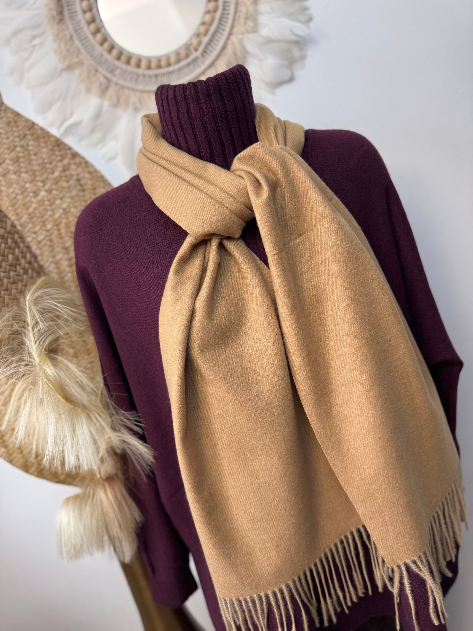 Écharpe cashmere camel