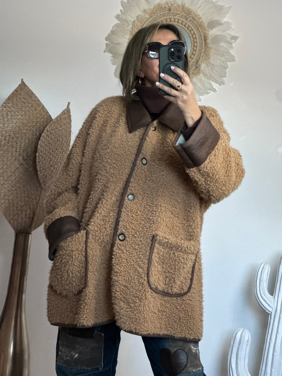 Veste moumoute camel bi matière