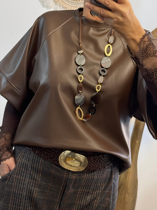 Haut similicuir marron