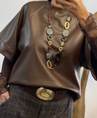 Haut similicuir marron