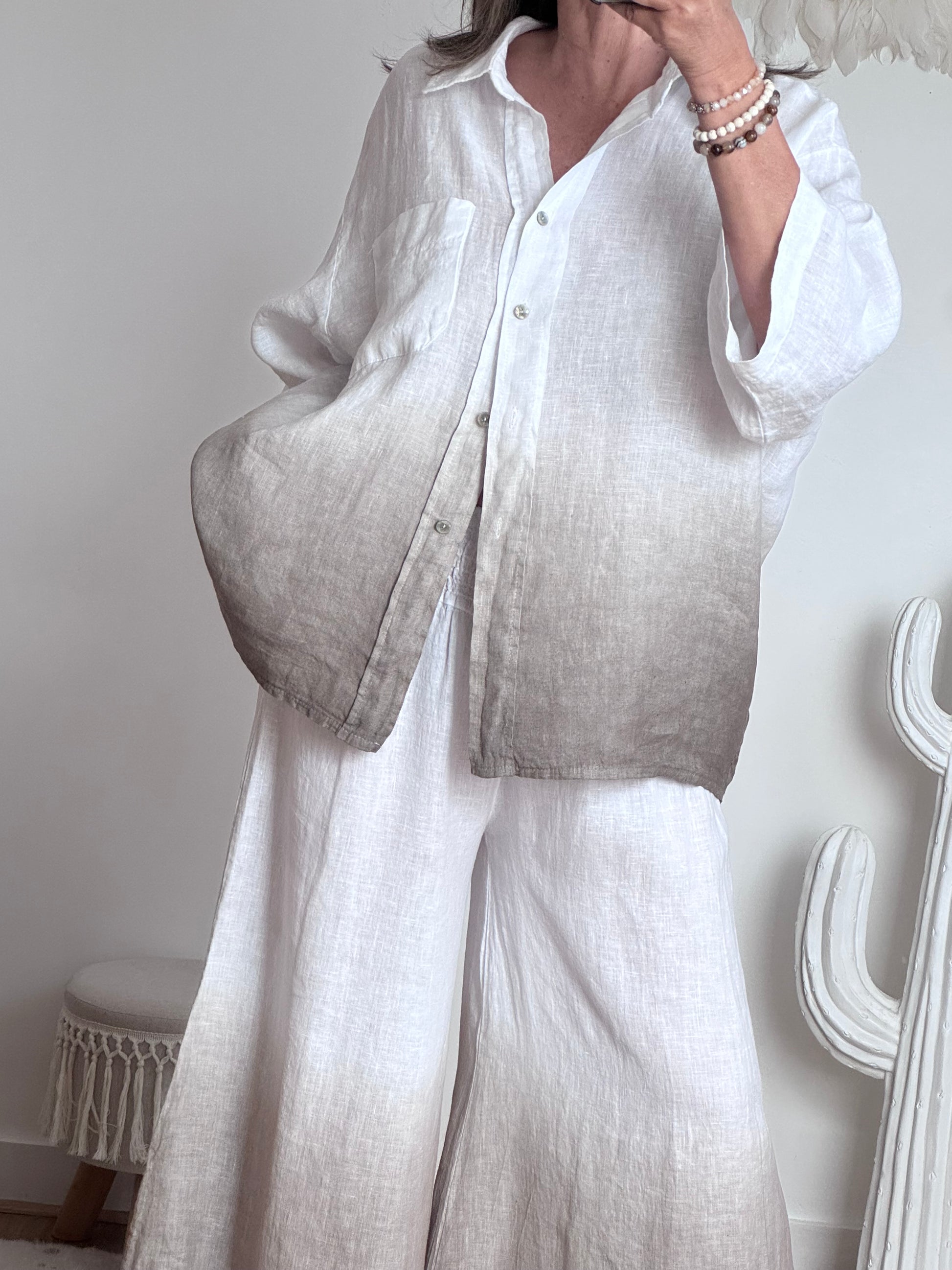 Chemise lin blanche/beige TU 38/48