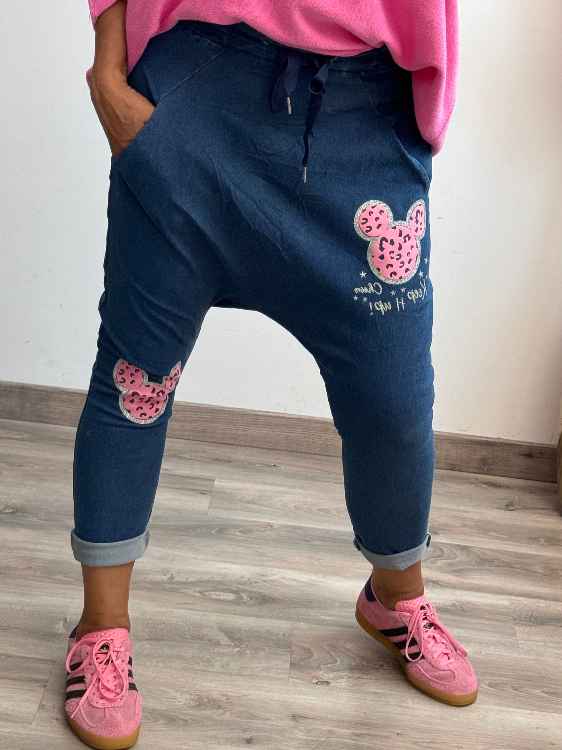 Pantalon saroual denim bleu Mickey