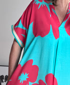 Robe florale turquoise /rouge TU 40/48