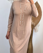 Robe longue maille beige
