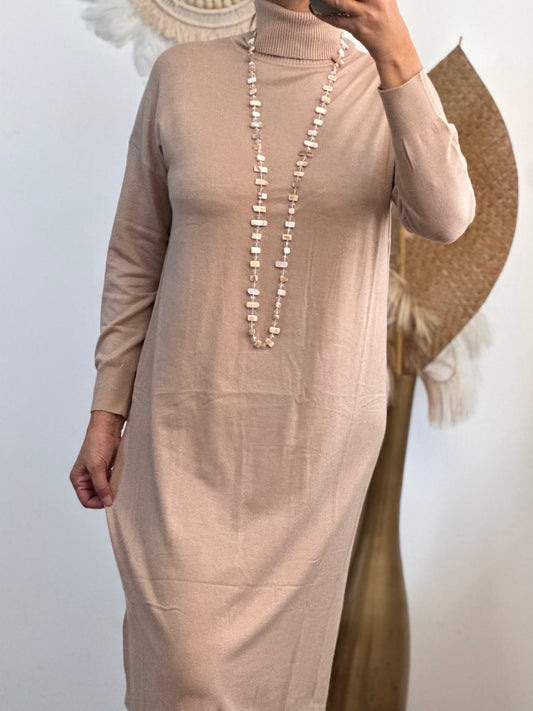 Robe longue maille beige