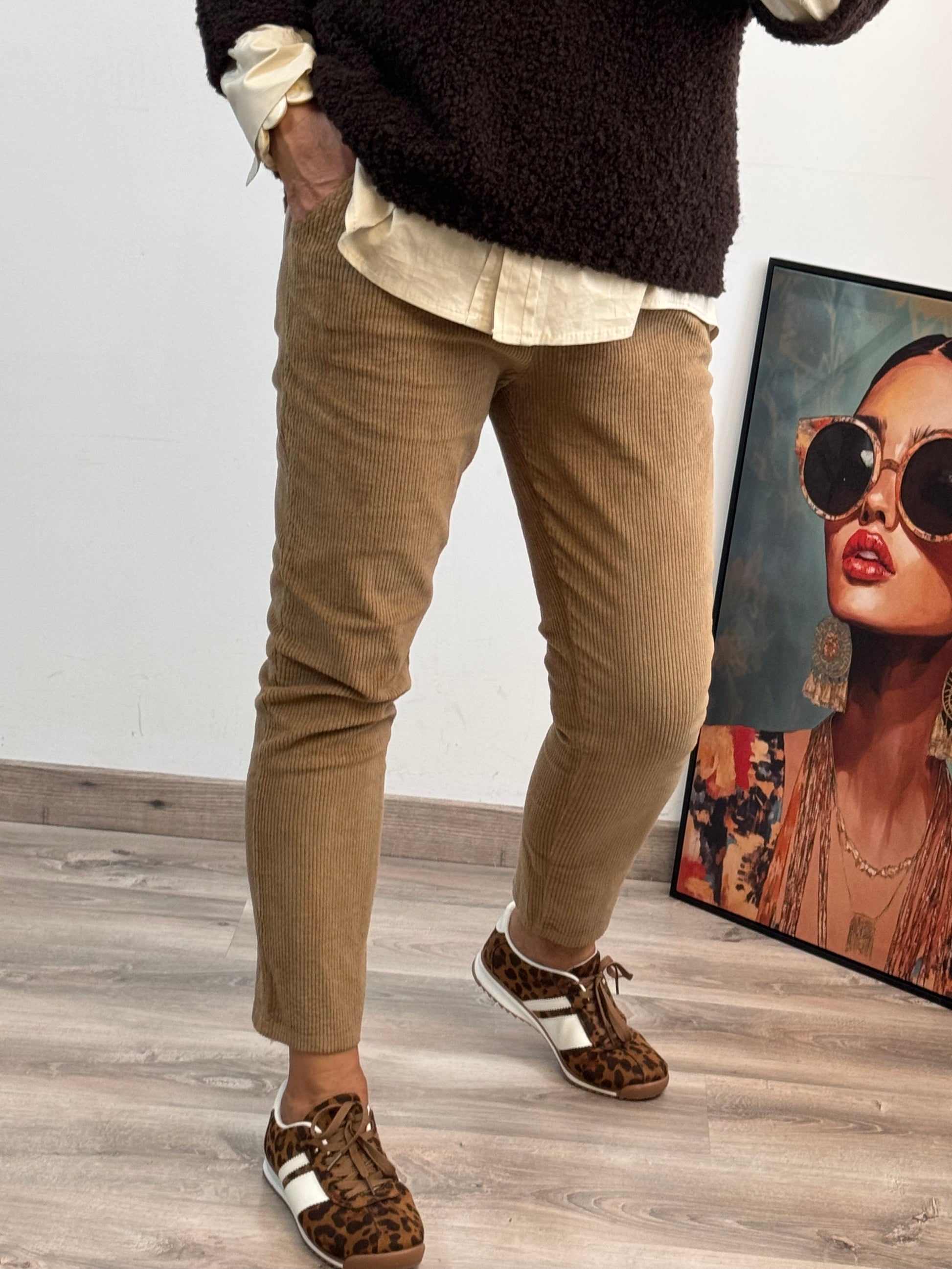 Pantalon velours côtelé camel taille du 38 au 46