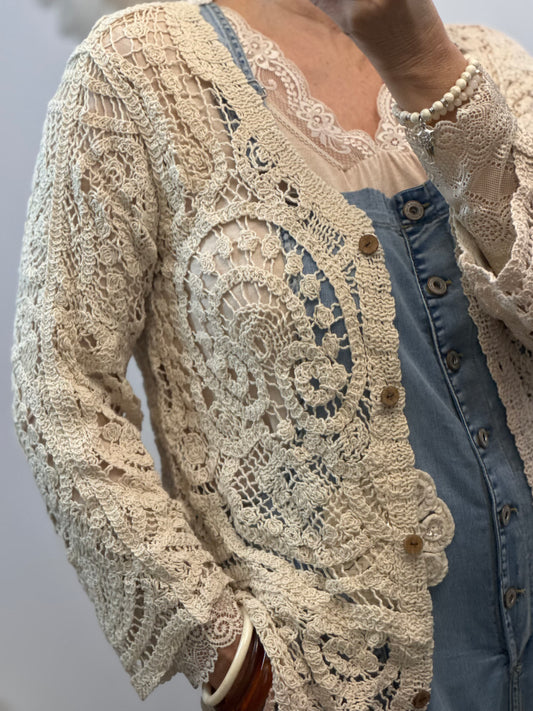 Gilet long crochet beige TU 38/44