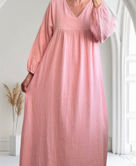 Robe longue gaz de coton rose TU 38/46