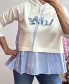 Sweat-shirt bi matière chemise bleu TU 36/44