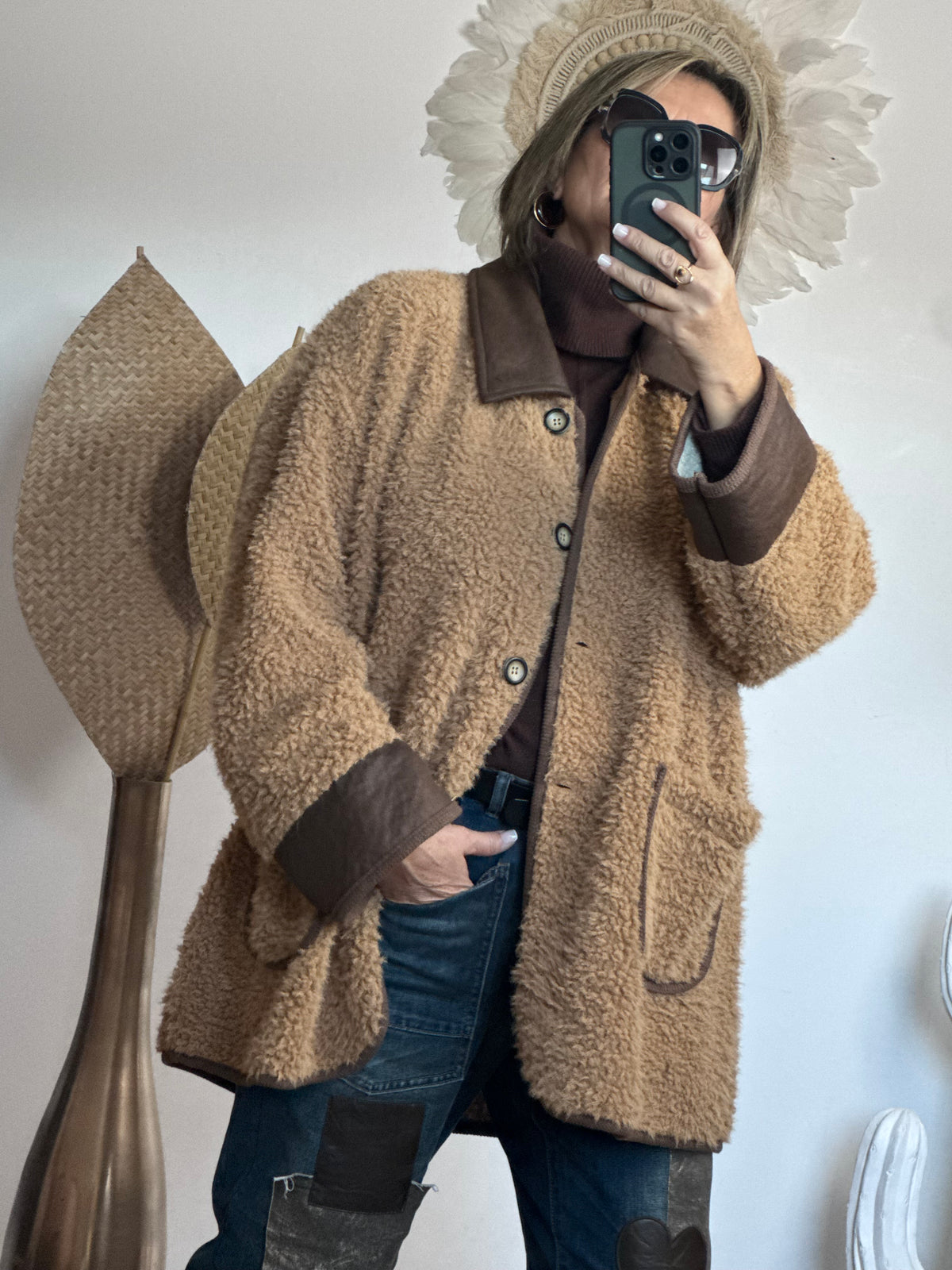 Veste moumoute camel bi matière